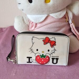 Cute White Charmmy Kitty Wallet with Red Bow and Strawberry Design